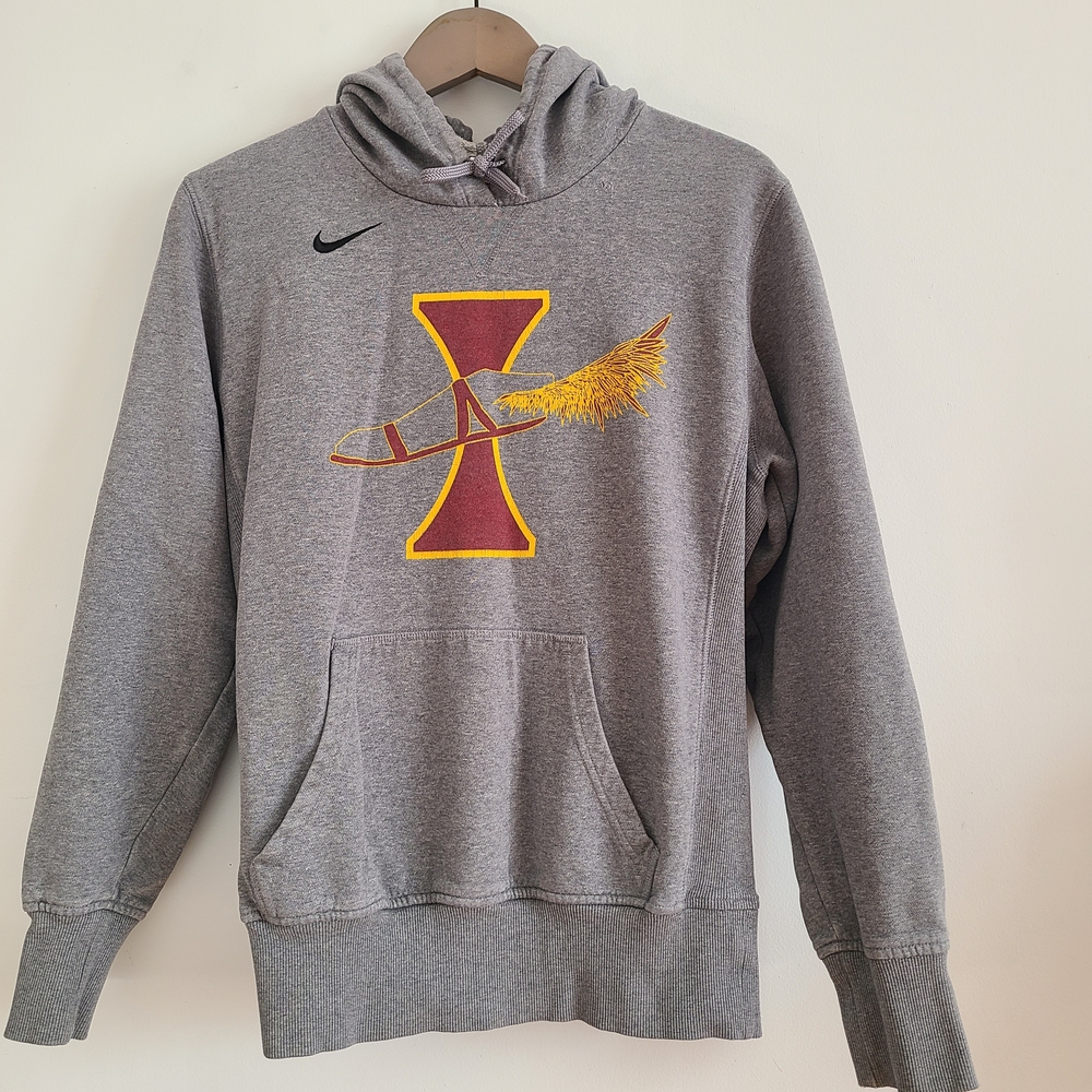 Nike Gray Hoodie with Red and Yellow Design Size M